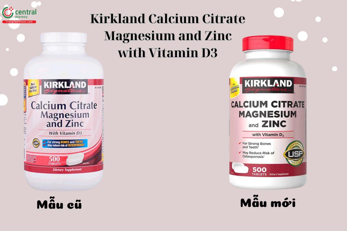 Mẫu mới - mẫu cũ của viên uống Kirkland Calcium Citrate Magnesium and Zinc