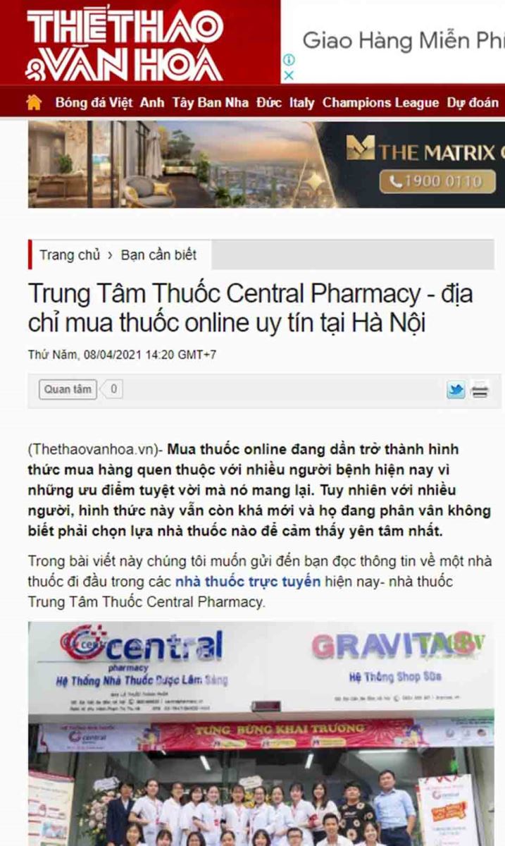 Trung Tâm Thuốc Central Pharmacy - địa chỉ mua thuốc online uy tín tại Hà Nội