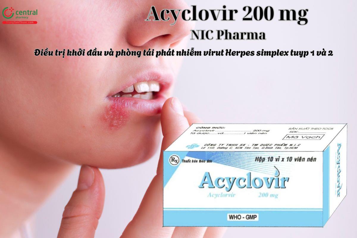 Acyclovir 200mg NIC Pharma điều trị virus Herpes