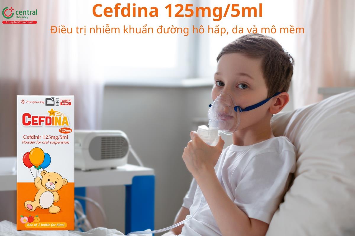 Thuốc Cefdina 125mg/5ml điều trị nhiễm khuẩn đường hô hấp, da và mô mềm
