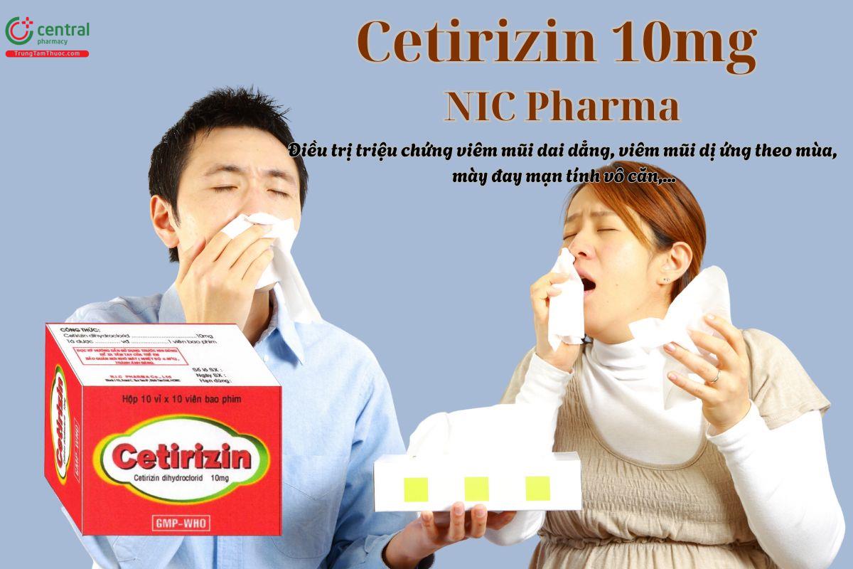 Thuốc Cetirizin 10mg NIC Pharma điều trị viêm mũi dị ứng