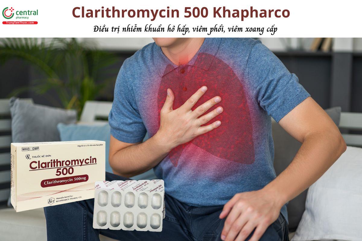 Thuốc Clarithromycin 500 Khapharco - Điều trị nhiễm khuẩn hô hấp, viêm phổi