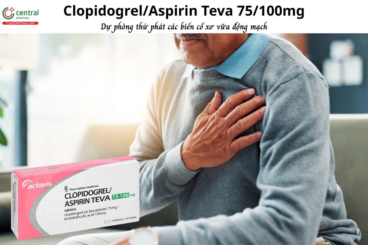 Thuốc Clopidogrel/Aspirin Teva 75/100mg dự phòng thứ phát biến cố tim mạch