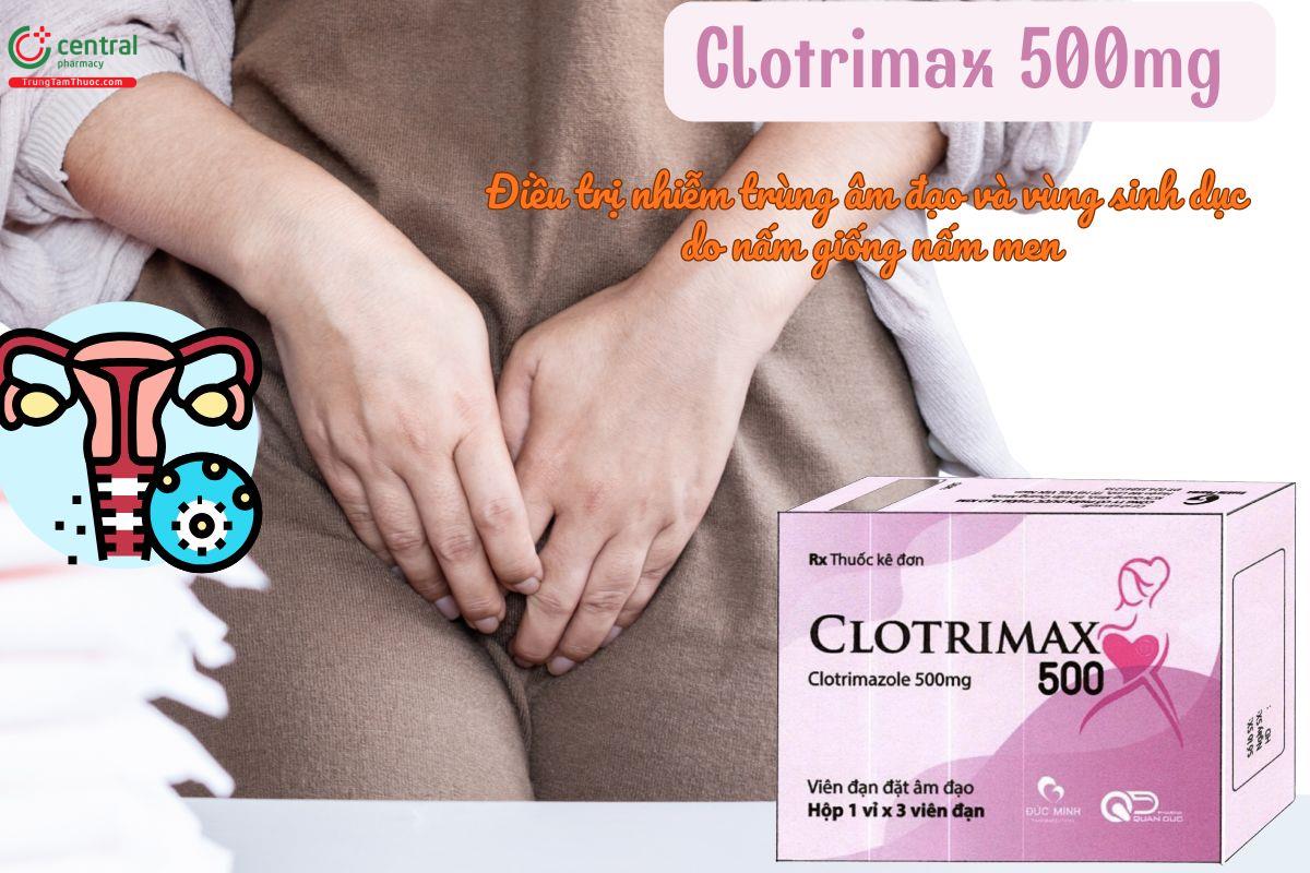Thuốc Clotrimax 500mg điều trị nhiễm nấm âm đạo Candida albicans.