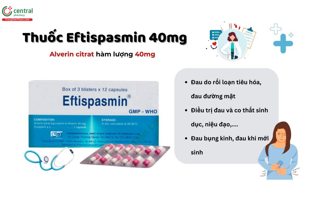 Thuốc Eftispasmin 40mg chống co thắt cơ trơn đường tiêu hóa, sinh dục