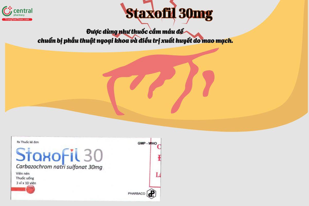 Thuốc Staxofil 30mg giúp cầm máu do chảy máu từ da, niêm mạc và nội mạc do giảm sức bền mao mạch,