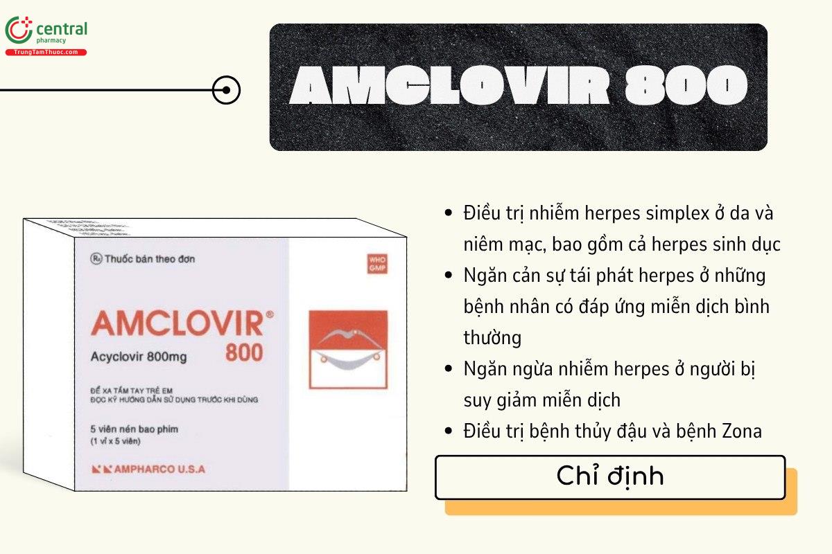 Chỉ định của thuốc Amclovir 800