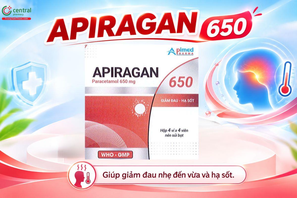 Thuốc Apiragan 650mg giúp giảm các cơn đau nhẹ đến vừa và hạ sốt.