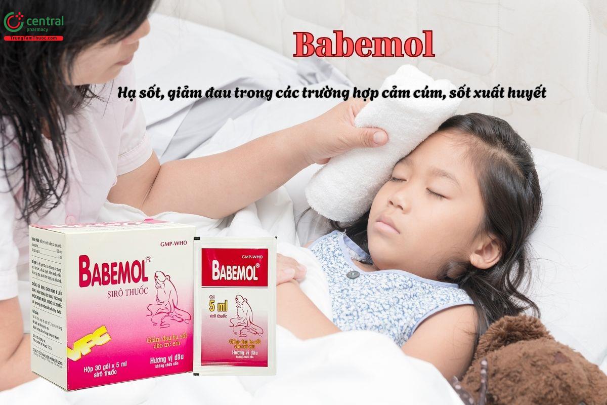 Sirô thuốc Babemol dùng để hạ sốt, giảm đau cho trẻ em