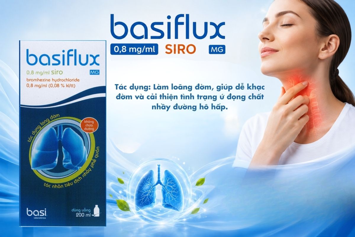 Thuốc Basiflux 0,8mg/ml làm loãng đờm trong bệnh phế quản phổi 