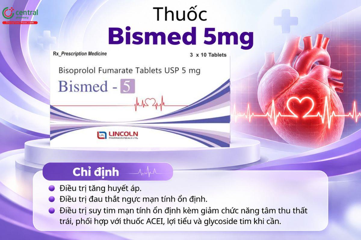 Thuốc Bismed 5mg điều trị tăng huyết áp, đau thắt ngực và suy tim