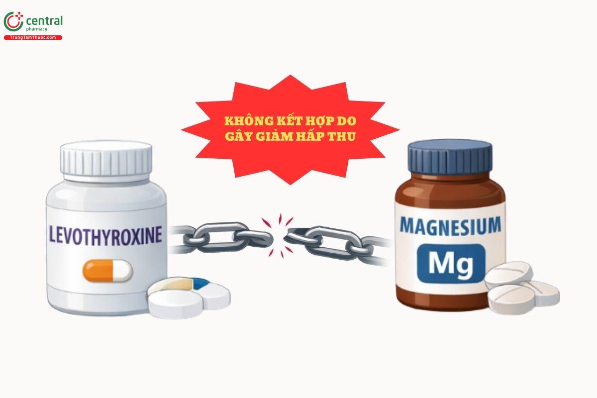 Đối với levothyroxine, việc dùng cùng lúc với các chế phẩm chứa magie cũng có thể làm giảm hấp thu thuốc tuyến giáp