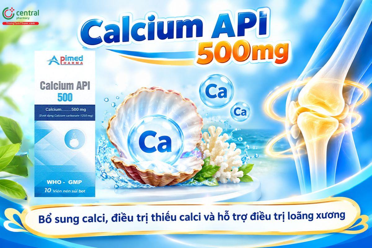 Thuốc Calcium API 500mg bổ sung calci, điều trị thiếu calci và hỗ trợ điều trị loãng xương