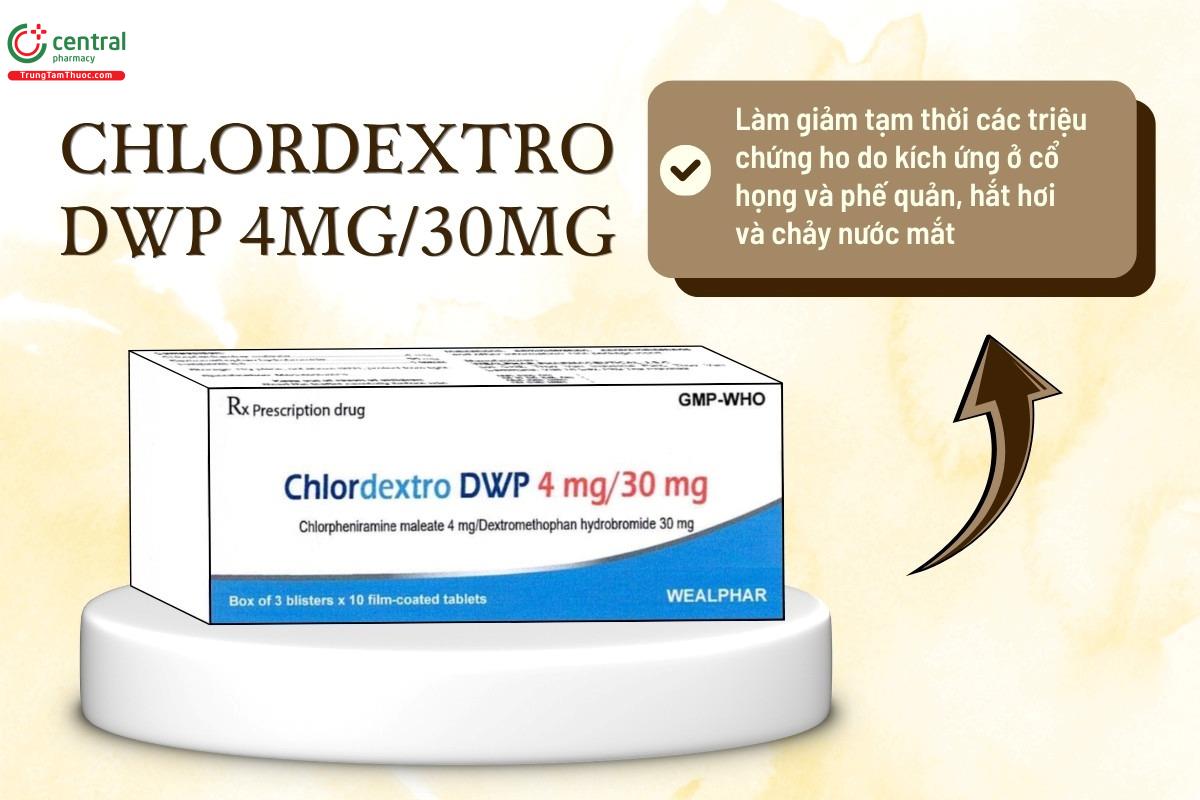 Công dụng của thuốc Chlordextro DWP 4mg/30mg