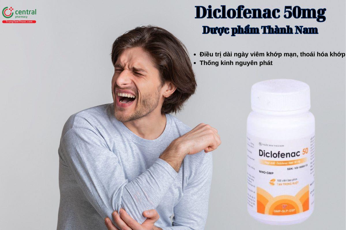 Thuốc Diclofenac 50mg Tpharco điều trị bệnh viêm khớp mạn tính, viêm đa khớp dạng thấp,..