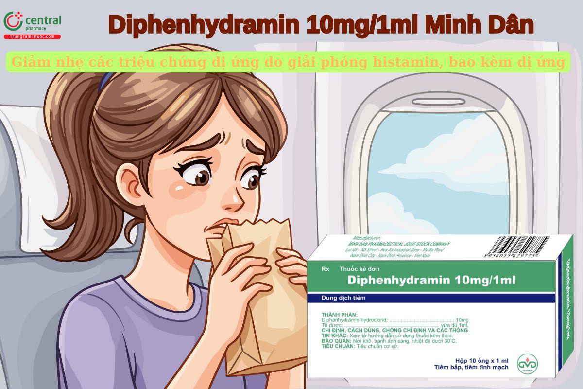Thuốc Diphenhydramin 10mg/1ml Minh Dân điều trị các triệu chứng dị ứng do giải phóng histamin