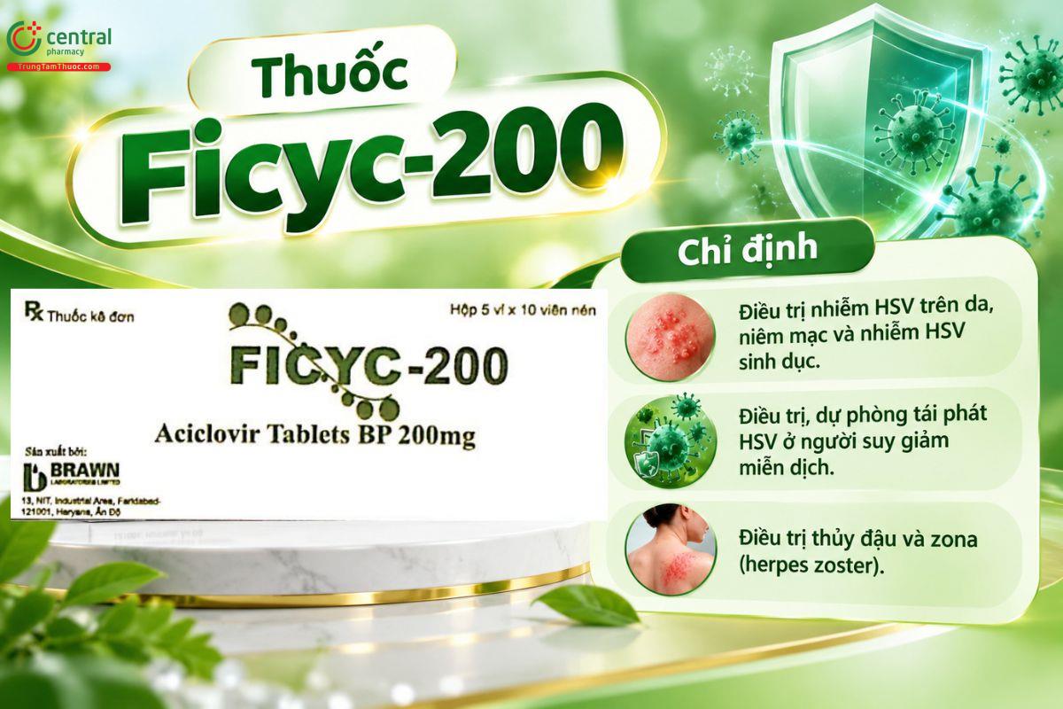 Thuốc Ficyc-200 điều trị nhiễm Herpes simplex (HSV) và bệnh zona....