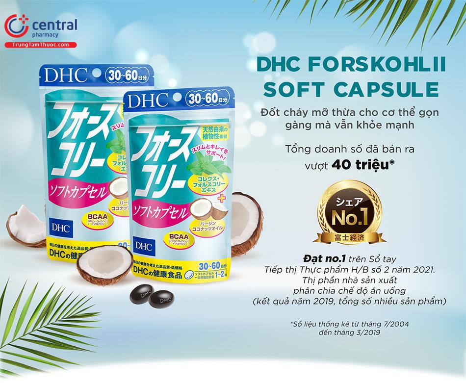 Viên uống dầu dừa hỗ trợ giảm cân DHC Forskohlii Soft Capsule