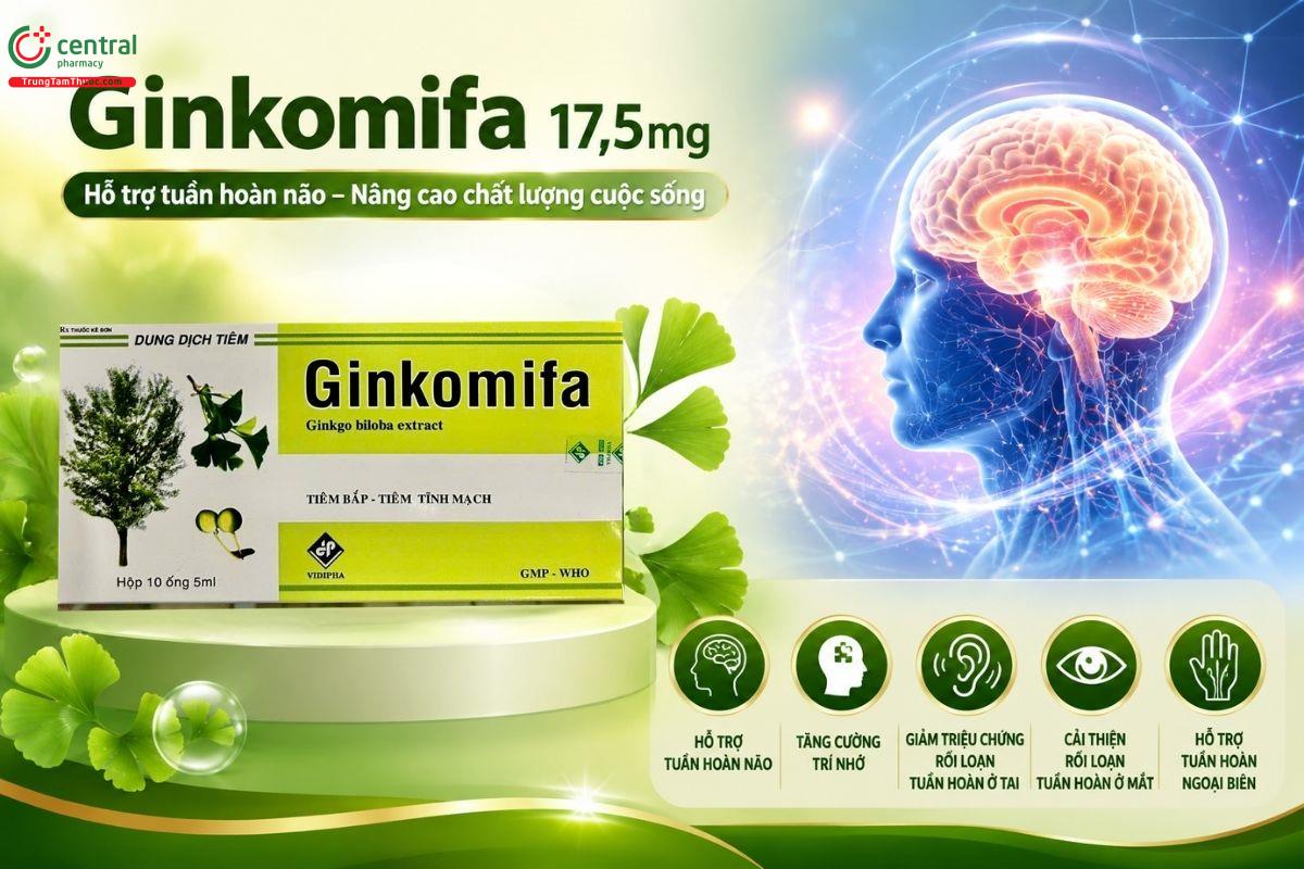 Ginkomifa 17,5mg hỗ trợ cải thiện tuần hoàn não, tăng cường trí nhớ và giảm các triệu chứng rối loạn tuần hoàn ở tai, mắt và ngoại biên.