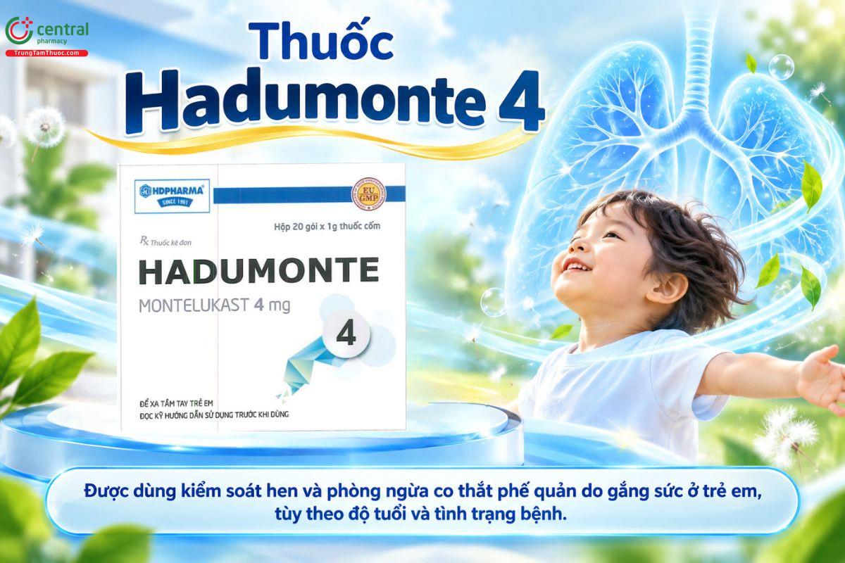 Thuốc Hadumonte 4mg điều trị hen suyễn ở trẻ, dự phòng co thắt phế quản