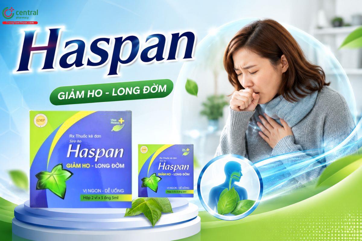 Thuốc Siro Haspan giảm ho, long đờm, làm loãng chất nhầy đường hô hấp.