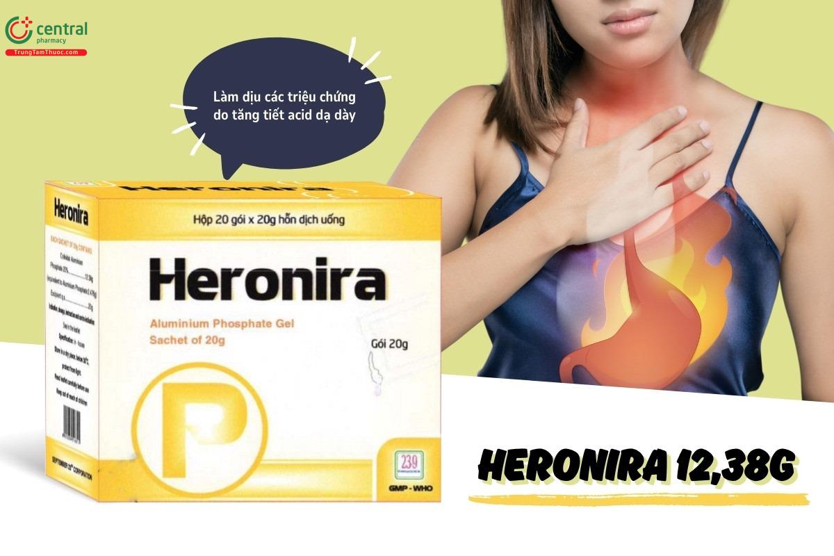 Thuốc Heronira 12,38g làm giảm triệu chứng do tăng tiết acid dạ dày