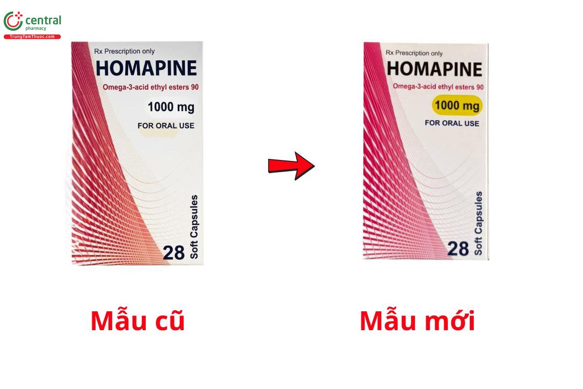 Thay đổi mẫu mã của thuốc Homapine 1000mg