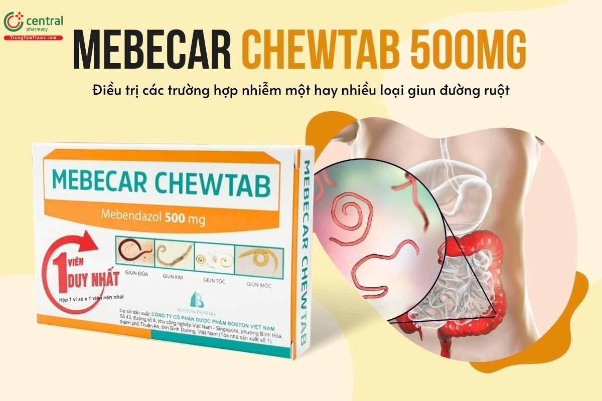 Chỉ định của thuốc Mebecar Chewtab 500mg
