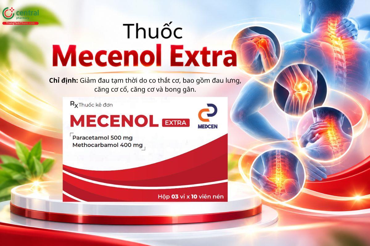 Thuốc Mecenol Extra giảm đau tạm thời do co thắt cơ, đau lưng và bong gân