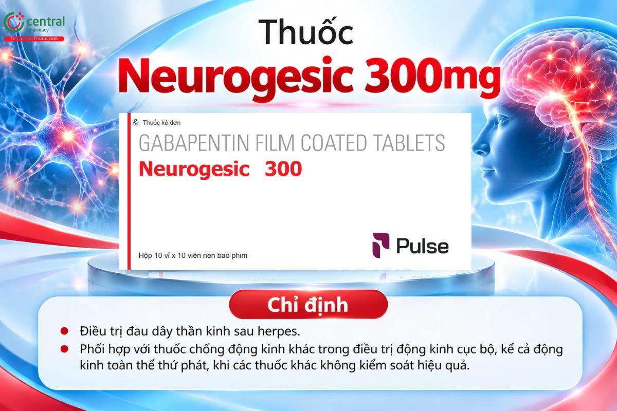 Thuốc Neurogesic 300mg điều trị đau thần kinh sau herpes, động kinh cục bộ 