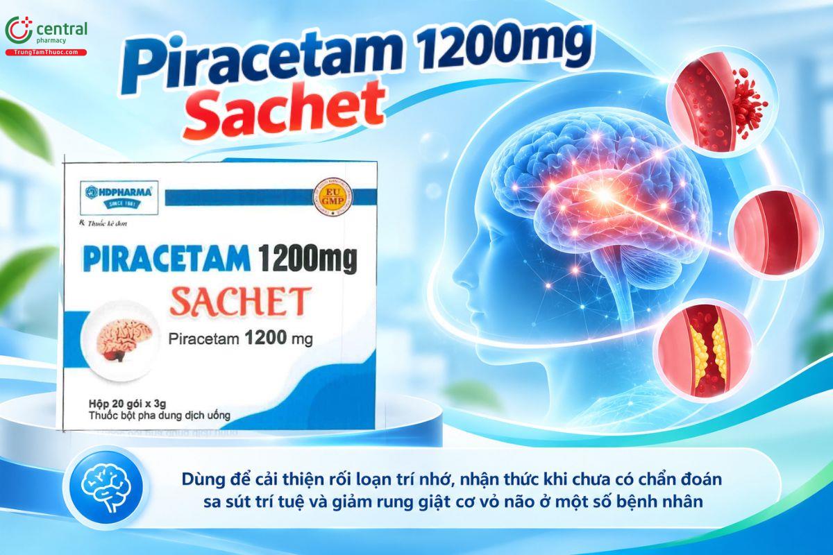 Thuốc Piracetam 1200mg Sachet cải thiện rối loạn trí nhớ, nhận thức