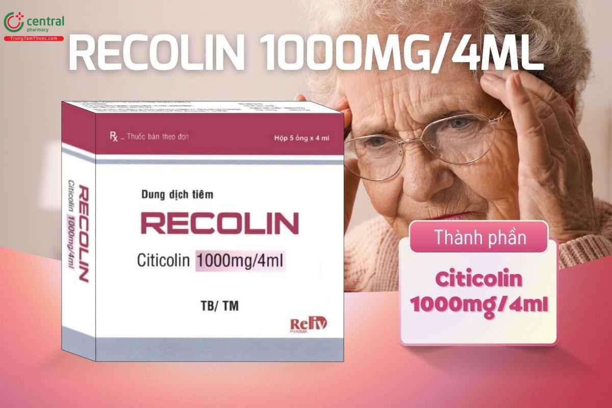 Thuốc Recolin 1000mg/4ml tiêm có chứa Citicolin dưới dạng Citicolin natri