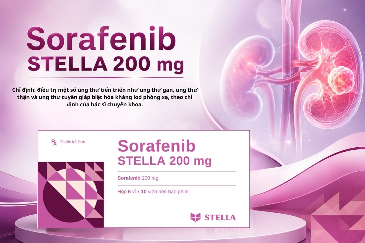 Thuốc Sorafenib STELLA 200 mg điều trị ung thư thận, gan, tuyến giáp.