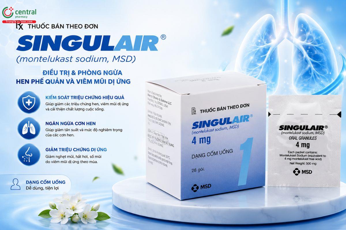 Cốm Singulair 4mg trị viêm mũi dị ứng nặng