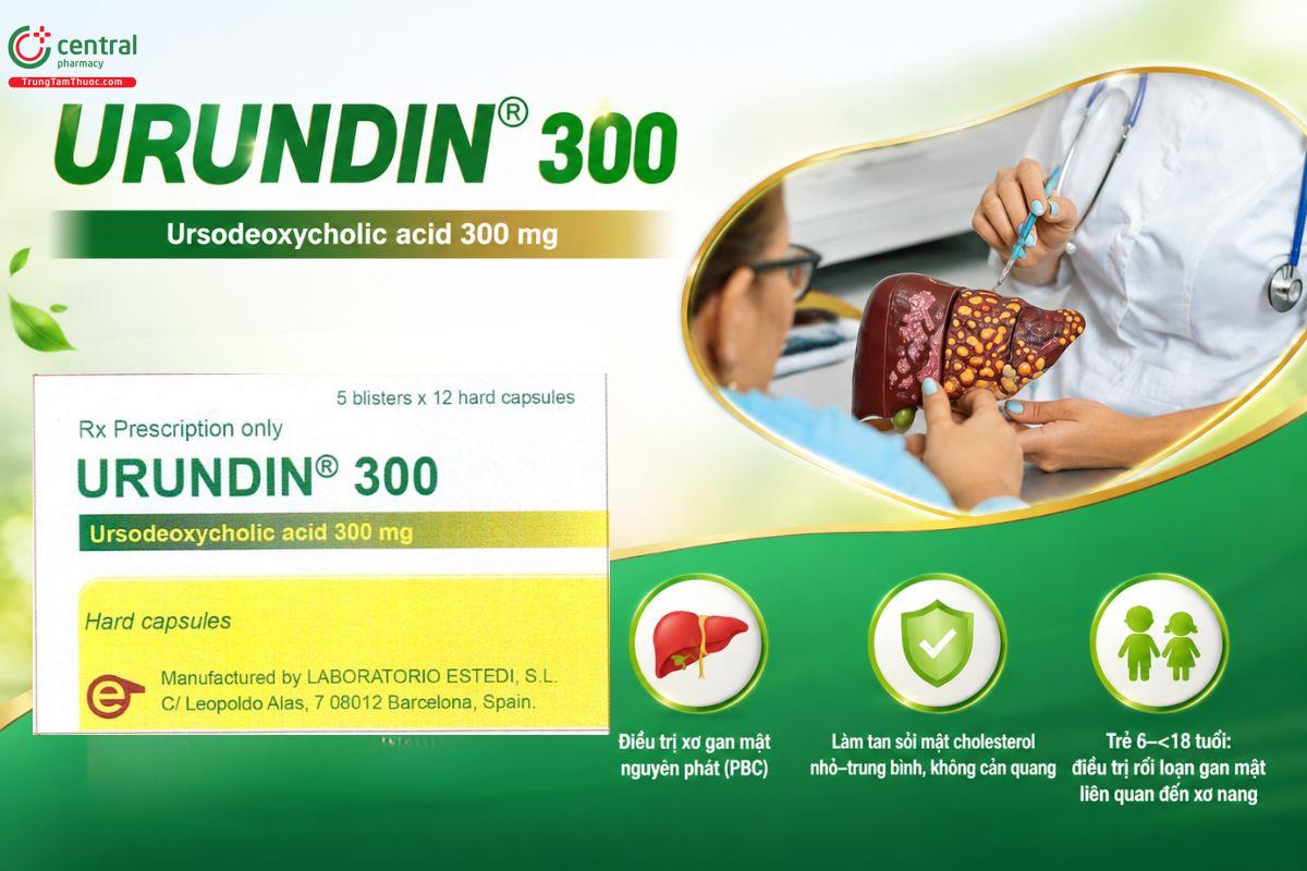 Thuốc Urundin 300 điều trị xơ gan mật, sỏi mật và rối loạn gan mật do xơ nang ở trẻ em