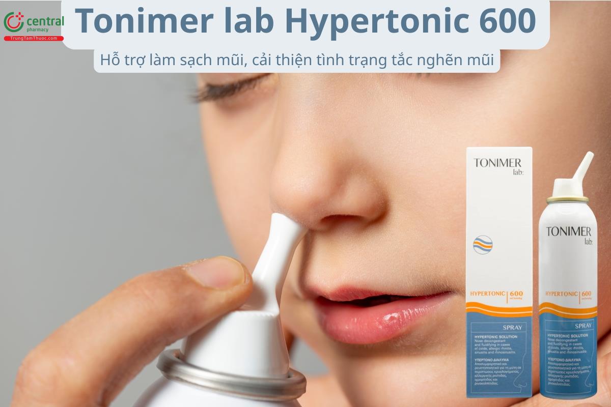 Xịt mũi Tonimer lab Hypertonic 600 làm sạch, cải thiện tắc nghẽn mũi