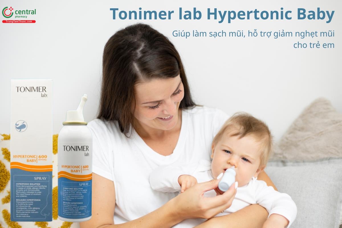Tonimer lab Hypertonic Baby giúp làm sạch mũi, hỗ trợ giảm nghẹt mũi