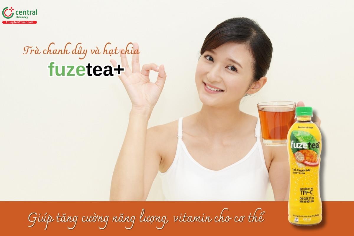 Trà chanh dây và hạt chia Fuzetea+ là sự hòa quyện giữa trà thanh mát, nước trái cây nguyên chất, hạt chia bổ dưỡng và vitamin C, mang đến trải nghiệm sảng khoái.