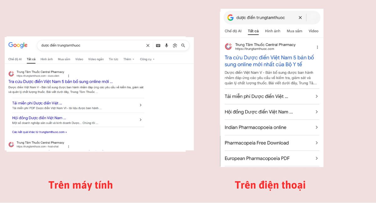 Tra cứu dược điển Việt Nam V trên trungtamthuoc