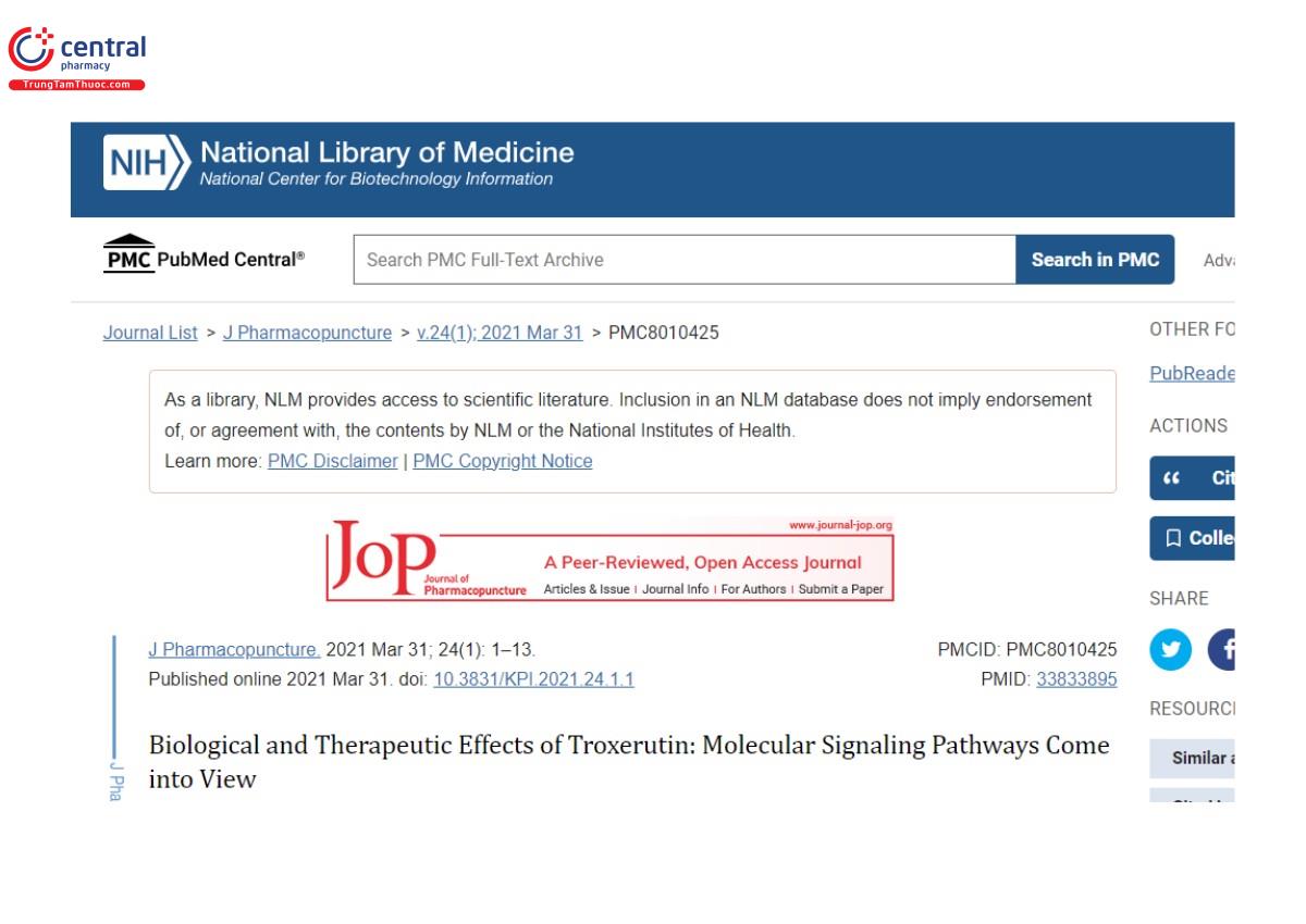 Nghiên cứu: Biological and Therapeutic Effects of Troxerutin: Molecular Signaling Pathways Come into View