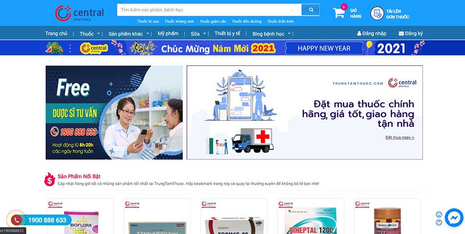 Giao diện trang web Trung Tâm Thuốc Central Pharmacy