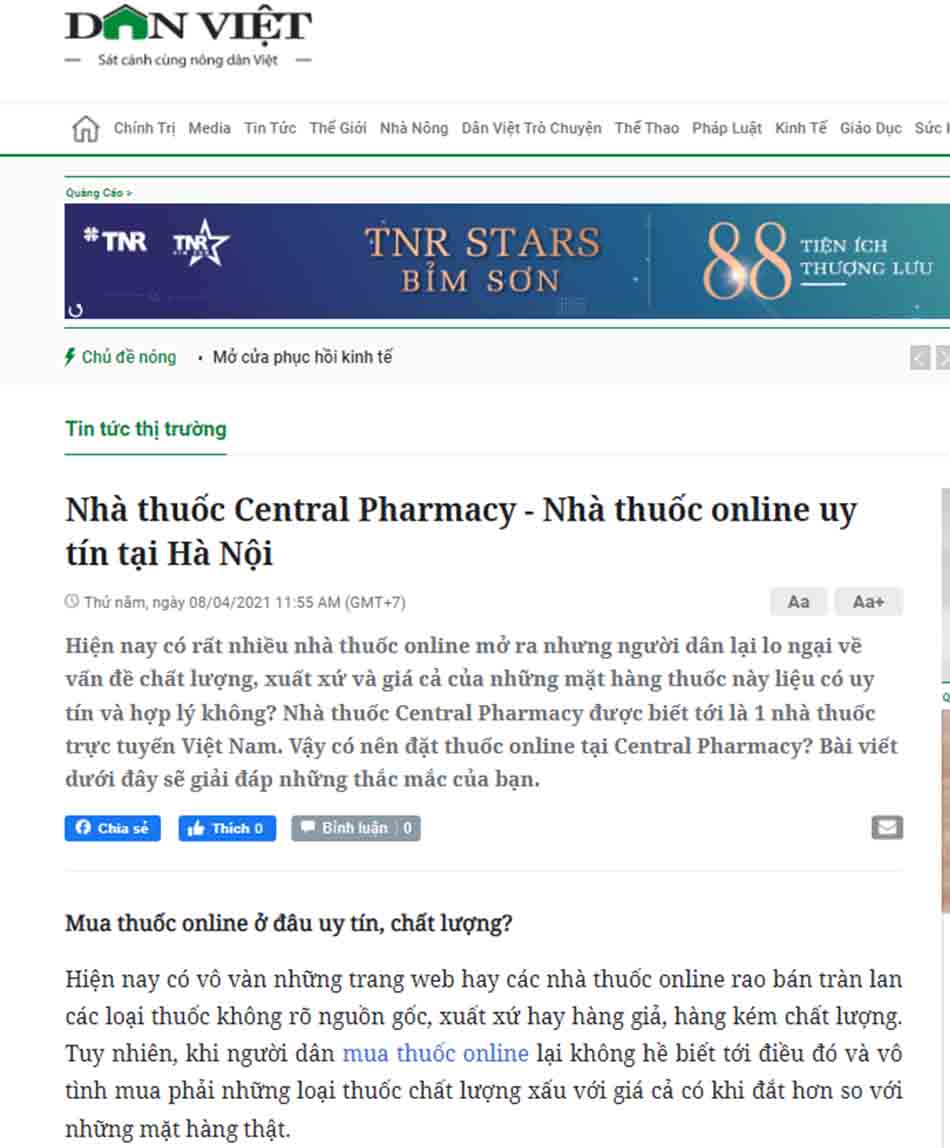 Báo Dân Việt viết về Trung Tâm Thuốc Central Pharmacy