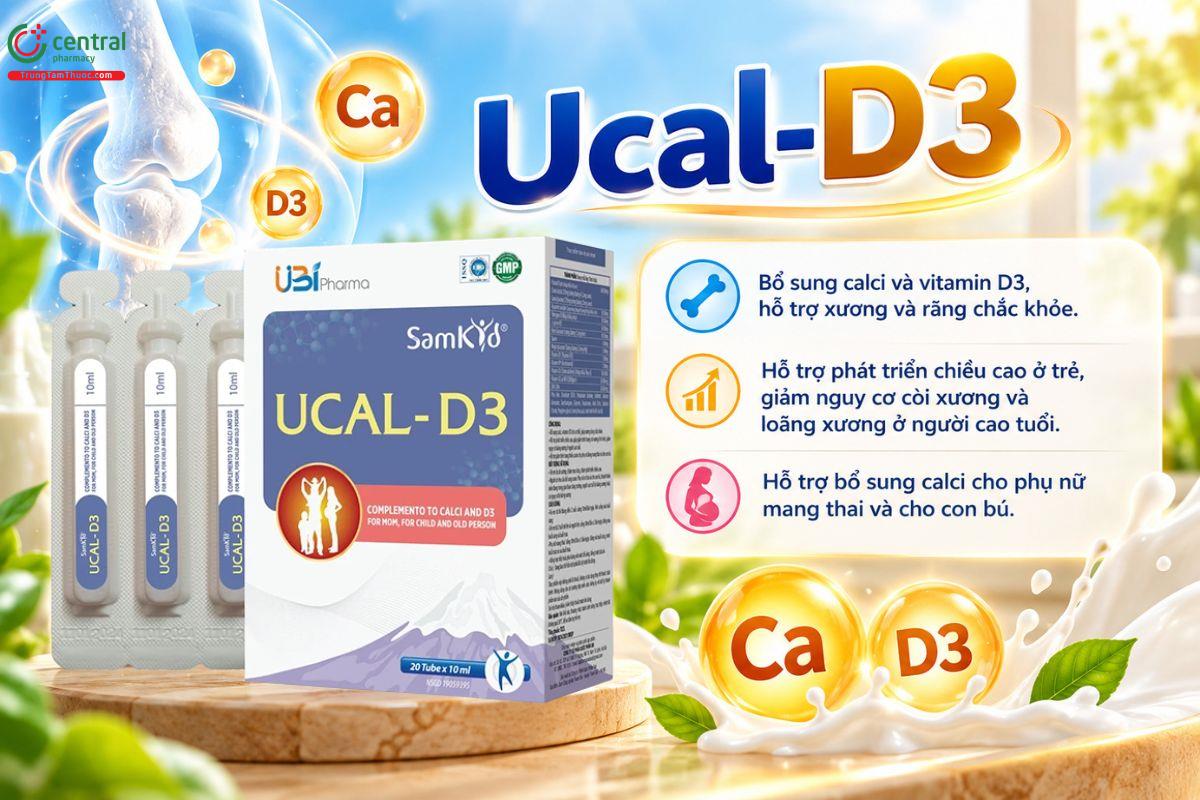 Ucal-D3 bổ sung Canxi, Vitamin D3 giúp xương chắc khỏe, hỗ trợ trẻ em và phụ nữ mang thai