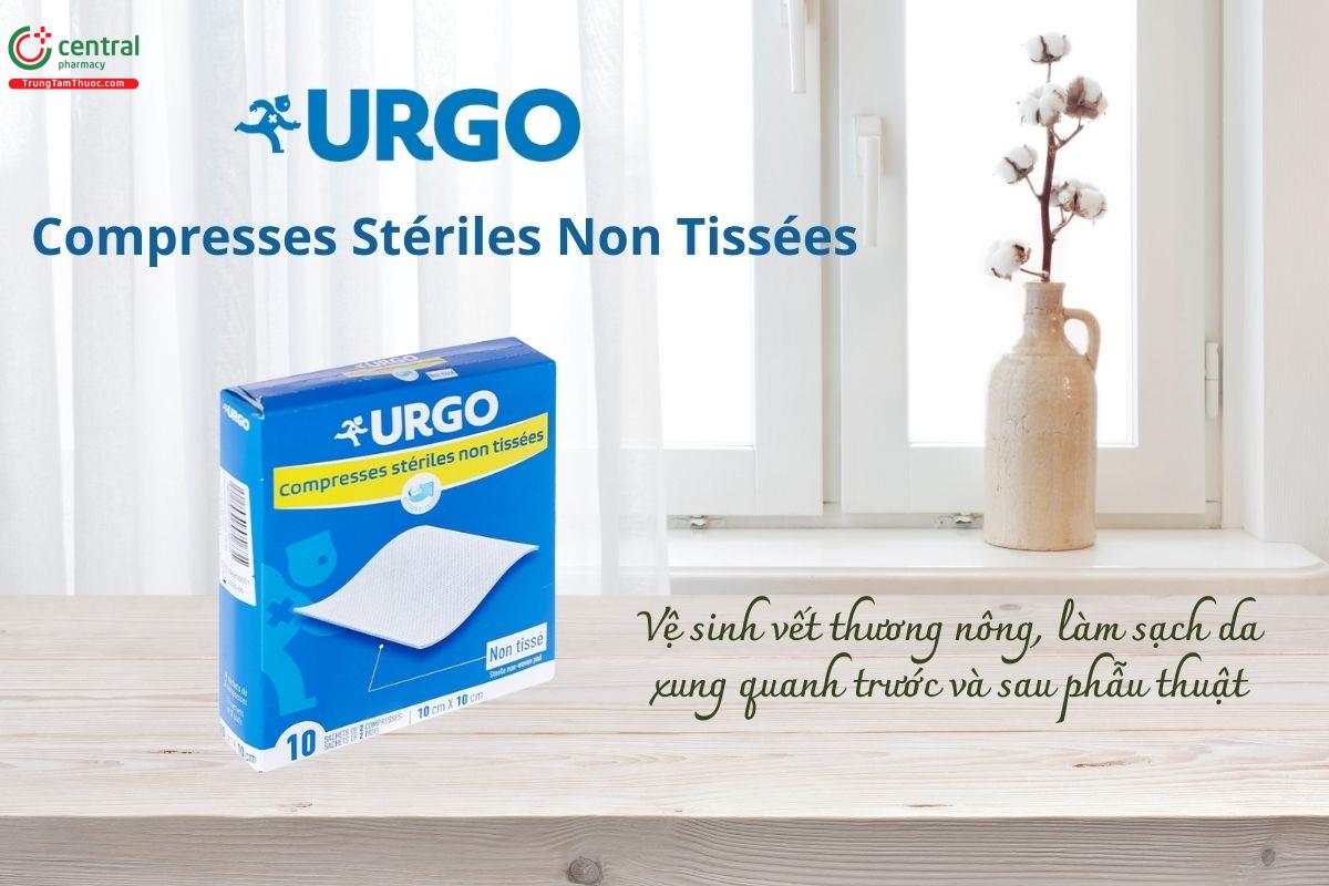 Gạc Urgo Compresses Stériles Non Tissées (10cm x 10cm) giúp vệ sinh vết thương nông, làm sạch da xung quanh trước và sau phẫu thuật