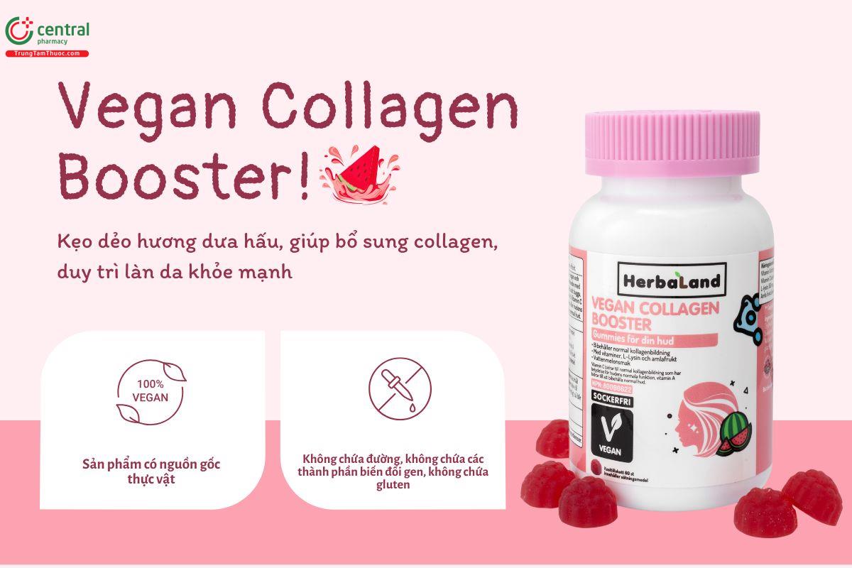 Kẹo dẻo Vegan Collagen Booster Herbaland bổ sung collagen, duy trì làn da khỏe mạnh