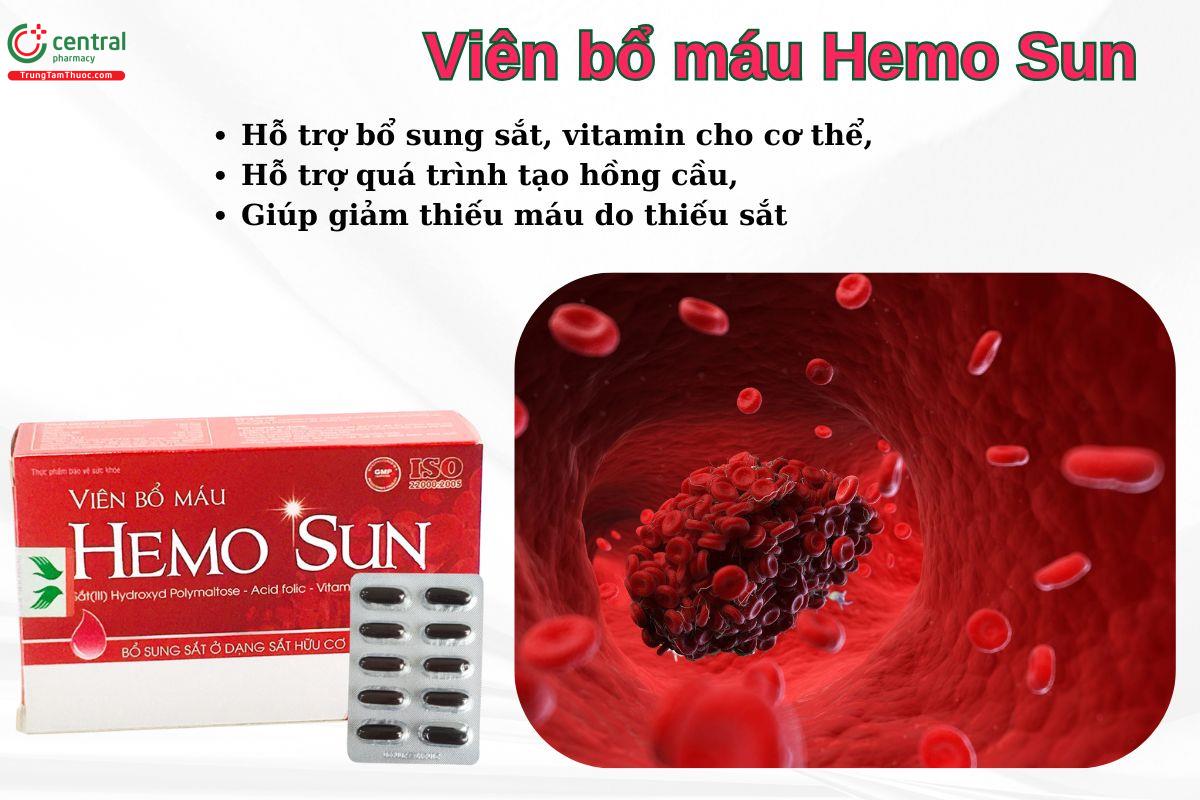 Viên bổ máu Hemo Sun bổ sung sắt dưới dạng sắt hữu cơ