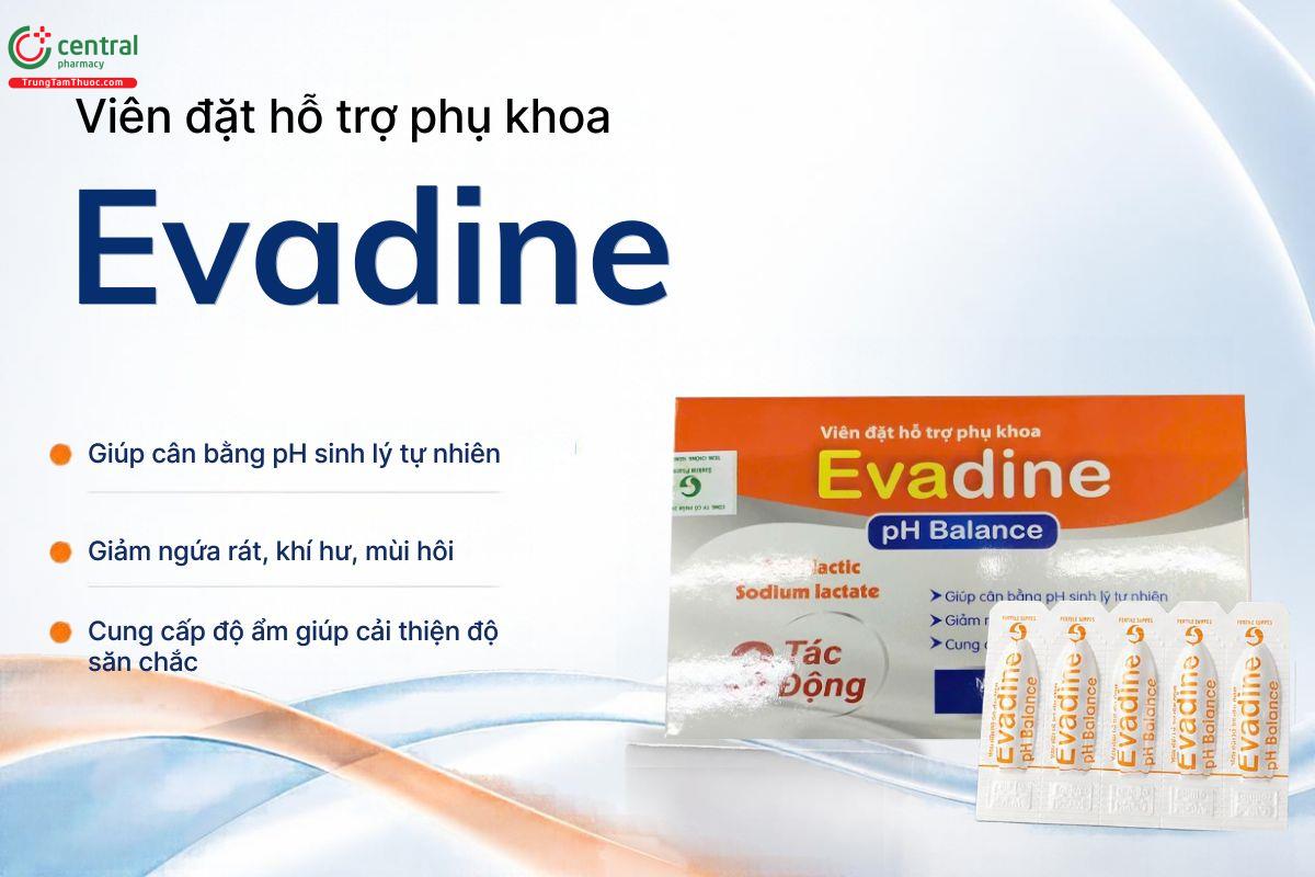 Viên đặt hỗ trợ phụ khoa Evadine - Dưỡng ẩm, cân bằng pH sinh lý, giảm viêm nhiễm