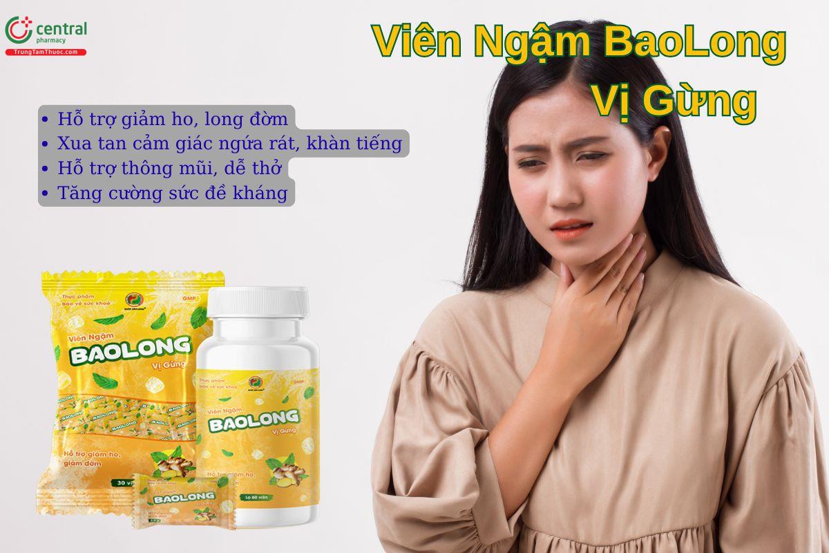 Viên Ngậm BaoLong Vị Gừng giúp hỗ trợ giảm ho, giảm đờm