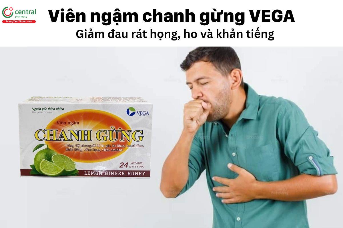 Viên ngậm chanh gừng VEGA - Giảm đau rát họng, ho và khản tiếng