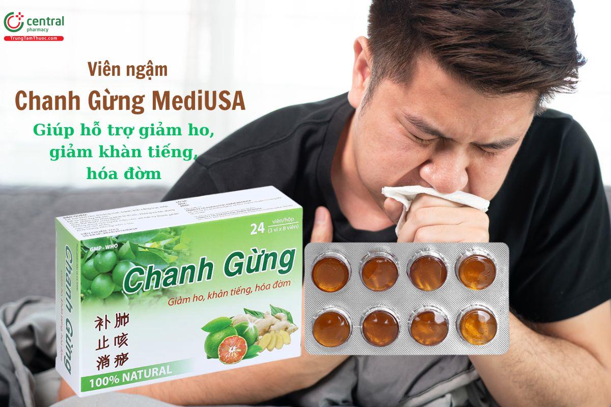 Viên ngậm Chanh Gừng MediUSA giúp bổ phế, giảm ho, long đờm